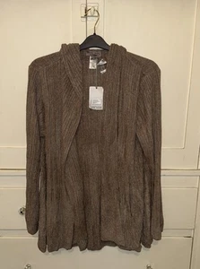 Barefoot Dream 1X Namaste Cozy Chic Ultra Lite Cardigan Sweater Taupe Rib Hood - Picture 1 of 4