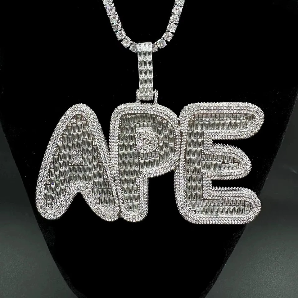 Cadena Colgante 5AAA+ CIRCONITA CÚBICA Ice Out Hop Hip Bling Nombre Personalizado Chapada en Oro 14k Foto 1 de 4