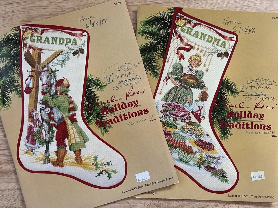 2 Vintage Charles Rosi Holiday Traditions Cross Stitch Leaflets Grandma&Grandpa - Image 1 of 1