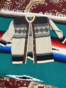 Vintage 70er/80er Squaw Valley 100% Wolle Metallverschluss Norweigan Style Strickjacke - Bild 1 von 3