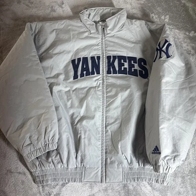 Винтажный 90-х Adidas янки Dugout куртка XXL серый пуховик выстеганная Корея MLB - Изображение 1 из 4