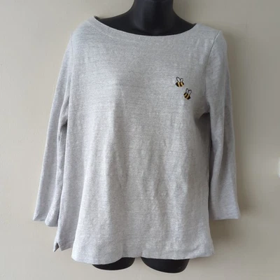 Loft Women's Gray Boat Neck Sweatshirt Bee Embellished Size Large 3/4 Sleeve - Image 1 of 4
