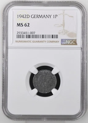 Germany 1942 D 1 Reichspfennig, KM#97 NGC MS62 - Image 1 of 2