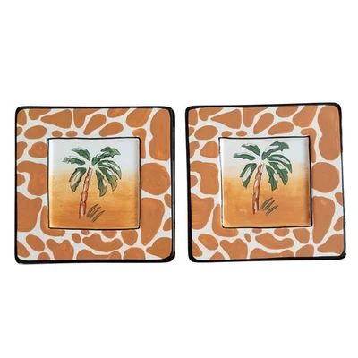 NEW Inspirado Appetizer Plate Palm Tree Giraffe Print Stonelite Set Animal Print - Image 1 of 4