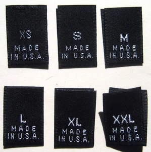 1000 pcs BLACK WOVEN CLOTHING LABELS MADE IN USA -SIZE TAGS XS, S, M, L, XL, XXL - Picture 1 of 1