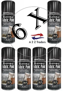 6 x Flexible Fabric & Vinyl Spray Paint Leather Textile Fast Drying Black 200ml - Picture 1 of 1