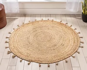 Rug 100% Natural Jute Hand Woven Tussle Design Round Area Rug for Living Room - Picture 1 of 5