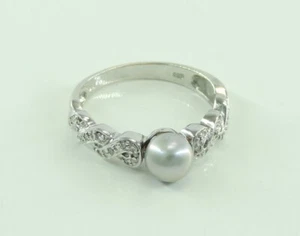 Vintage Damen Ring 585er 14 Karat Gold Diamanten & Perle (60 (19,1 mm Ø)* - Bild 1 von 5