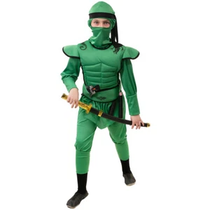 Ninja-Kostüm Krieger für Kinder Samurai Kämpfer Outfit Verkleidung Jungen Grün - Bild 1 von 6