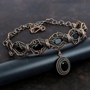"Collar ajustable de cadena envuelta en alambre de ónix negro cobre 18,0" - Imagen 1 de 6