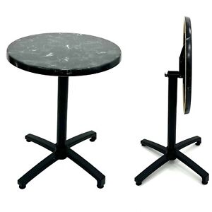 Stunning Black Marble Flip Down Cafe Table, Commercial Grade, Weatherproof
