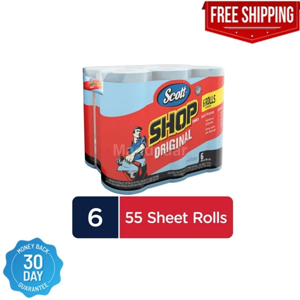Scott Professional Multi-Purpose Shop Towels, 55 Sheets per Roll, 6 Ct