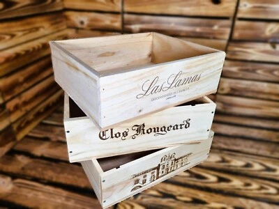 3 x Wood Wine Boxes Crates - Ideal Office Storage Drawer Organiser Paper Trays - Image 1 of 4