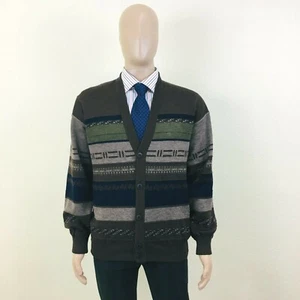 Cosby Vintage Retro 90s Men Carlo Rochelli Brown Italian Cardigan Sweater Size M - Picture 1 of 9