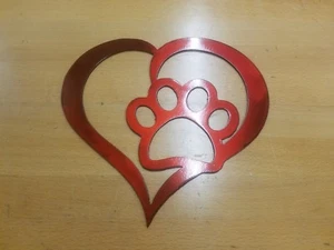 Dog Paw Heart Metal Wall Art Plasma Cut Home Decor Gift Idea  - Picture 1 of 1