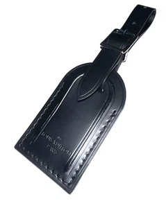 Louis Vuitton PARIS Black Leather ID Name Tag w/ Silver tone Small 🎊 - Picture 1 of 4