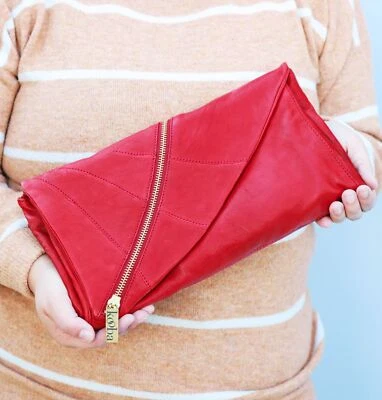 NWT Kooba Mandy Leather Punk Rock Leather Foldover Clutch in Red Foto 1 de 4