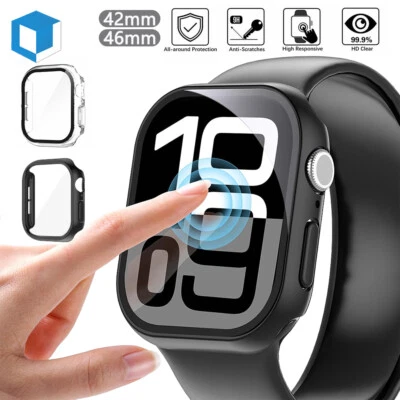 LAPTOPPARTS4LESS For Apple Watch Series 10 11 42/46mm Case Tempered Glass Screen Protector Cover