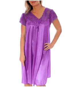 YM Women's Sexy Silky Cap-Sleeves Nightgown with Floral Lace Design 48N - Picture 1 of 49