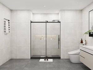 56-60"x76" Frameless Sliding Tub Door, 3/8" Clear Glass, Matt Black Finish - Picture 1 of 9
