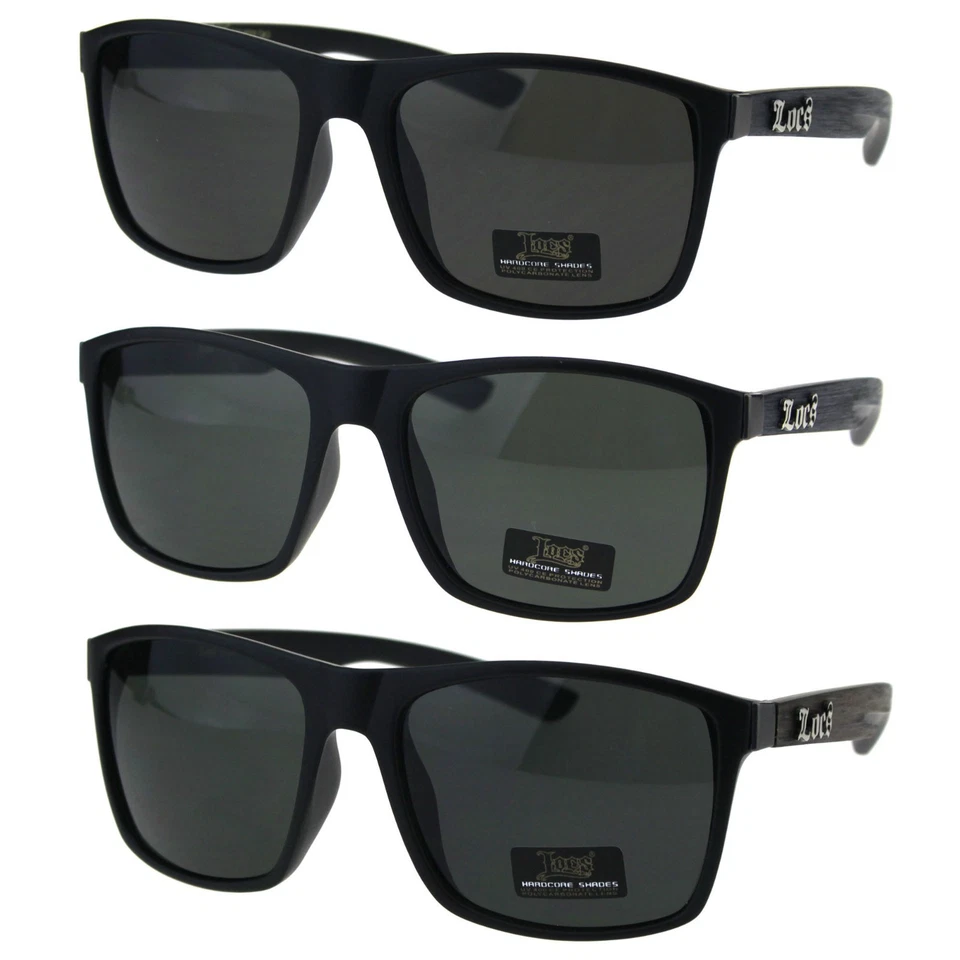 Locs Hombre Rectangular Madera Grano Brazo Plástico con Cuernos Gafas de Sol - Imagen 1 de 1