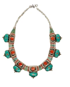 N11a Tibetischer Schmuck Türkis Koralle Ethno Halskette Perle Damen Ladies Mala - Bild 1 von 3