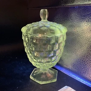 Vtg Fostoria American Crystal Hex Footed Lidded Candy Dish Manganese Glow 71j - Picture 1 of 4