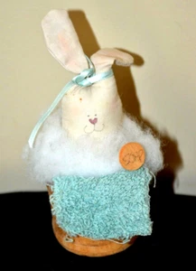 6" Floppy Ear Bunny Rabbit in Bath Tub wood bucket Farmhouse Decor Primitive - Picture 1 of 8