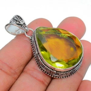 Yellow Citrine Gemstone 925 Sterling Silver Handmade Jewelry Pendant Pendant 2" - Picture 1 of 6