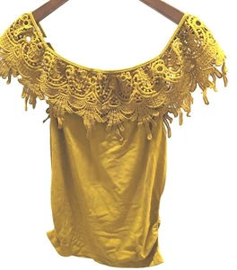Emmas Expressions Womens On Off Shoulder Maternity Top Lace Crochet Yellow SizeM - Picture 1 of 9