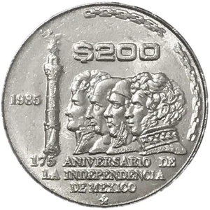 Mexico 1985 200 Pesos 175 Independence Anniversary Coin Copper Nickel UNC #BM18 - Picture 1 of 2