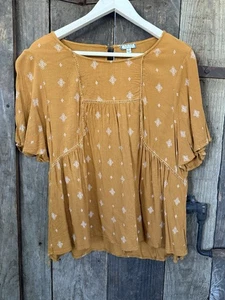 Eyeshadow Mustard Yellow Sleeveless Blouse Women's Size XL Boho Flowy - Picture 1 of 10
