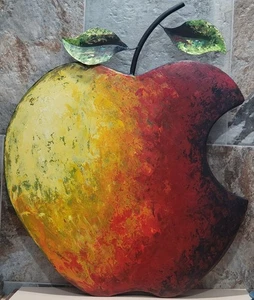 Arte de pared de metal manzana pintura al óleo mezcla amarillo rojo capas de pintura pared colgante - Imagen 1 de 13