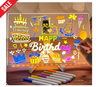 Doodle Glow Drawing Board, Homeandoak Acrylic Led Message Board with 7 Pens UK~ - Image 1 of 4