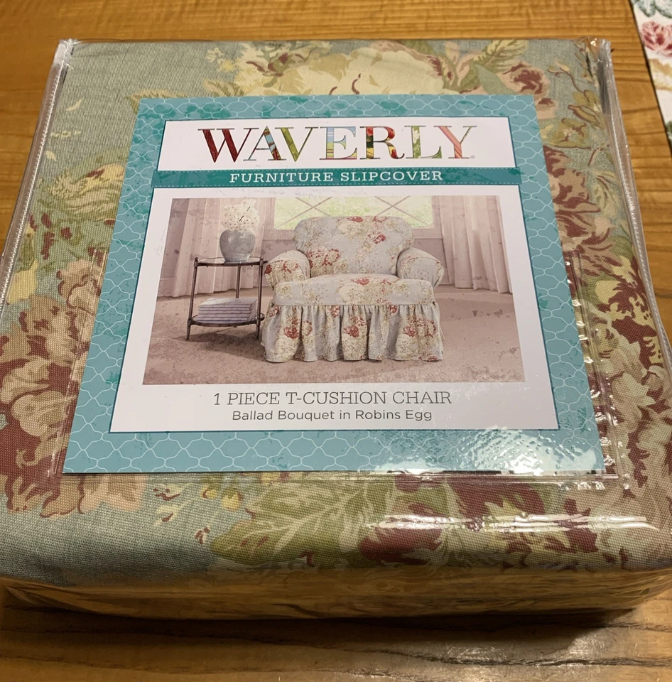 Waverly Slipcover T-Cushion Chair Ballad Bouquet/Robins Egg 32 X 43in - Image 1 of 4