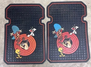 Vintage Looney Tunes Car Truck Rubber Mats 1994 Tasmanian Devil Tweety RARE - Picture 1 of 8