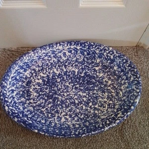 Vintage Heavy Ceramic Blue & White Splatter Pattern. Meat Dish / Platter - Picture 1 of 11