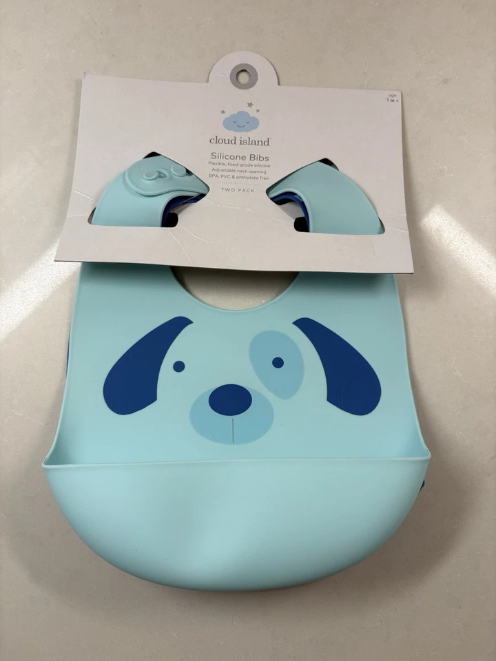 Cloud Island Silicone Baby Bibs 2 Pack – Dog & Stars Design BPA Free NWT - Image 1 of 3
