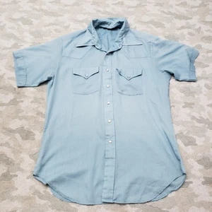 Vintage Sears Western Wear Shirt Mens XL Blue Pockets Pearl Snap Short Sleeve - Picture 1 of 12