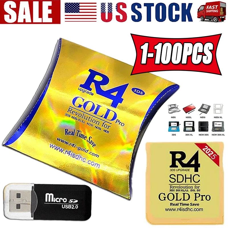 2025 Version R4 Gold Pro SDHC R4i For DS/3DS/2DS Revolution Cartridge + USB - Image 1 of 4