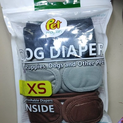 Paquete de 3 pañales lavables reutilizables para perros cachorros Pet Magasin, colores lisos, XS Foto 1 de 3