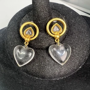 Klar Plexiglas Herz matt goldfarben Statement durchscheinend Ohrhänger - Bild 1 von 2