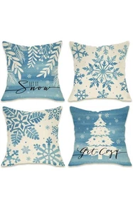 Fahrendom Winter Schneeflocke Deko Überwurf Kissenbezüge 20 x 20 4er Set, Let - Bild 1 von 6