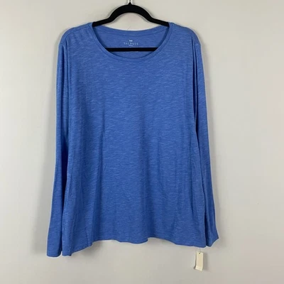 Talbots T Shirt Womens 2X Blue Cotton Blend Crew Neck Long Sleeve - Image 1 of 4