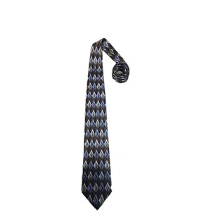 Stafford Men's Necktie 100% Silk Standard Size - Brown Blue Diamond Geometric - Picture 1 of 5