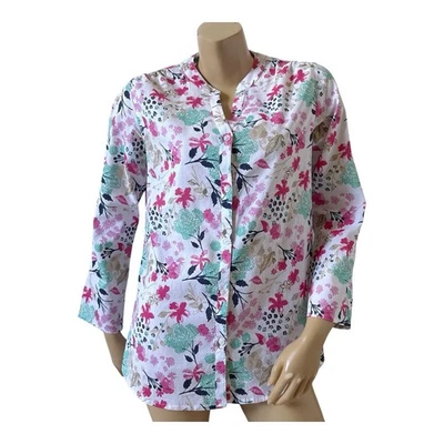 CORAL BAY Womens Size Medium Floral Convertible Long Sleeve Button Up Shirt - Image 1 of 4