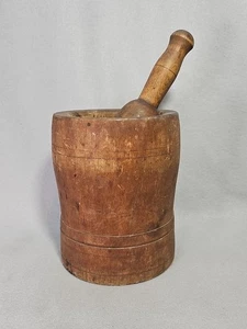 Early Antique Primitive Wood Mortar And Pestle - Picture 1 of 24