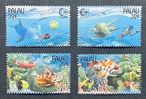 PALAU HIDDEN TREASURES STAMP SET 1995 MNH MARINE LIFE SCUBA DIVER TURTLE DOLPHIN - Picture 1 of 1