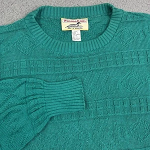 VTG Winona Knits Cable Knit Crewneck Pullover Sweater Size L Cotton Minnesota - Picture 1 of 6