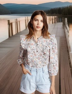 REBECCA TAYLOR LA VIE Bluse Damen M viktorianisch Rüschen Lotus Blumen 3/4 Arm - Bild 1 von 15